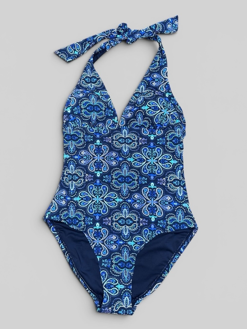Sol Borne Blue Medallion Halter One Piece Swimsuit Size Small NWOT - Picture 2 of 6